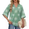 image:imageWIHOLL Boho Tops for Women Summer Spring 34 Sleeve Dressy Fashion V Neck Casual 2026 Business Beach Plus Size Resort BlousesLight Green
