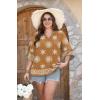 image:imageWIHOLL Boho Tops for Women Summer Spring 34 Sleeve Dressy Fashion V Neck Casual 2026 Business Beach Plus Size Resort BlousesMulti Coffee