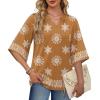 image:imageWIHOLL Boho Tops for Women Summer Spring 34 Sleeve Dressy Fashion V Neck Casual 2026 Business Beach Plus Size Resort BlousesMulti Coffee