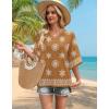 image:imageWIHOLL Boho Tops for Women Summer Spring 34 Sleeve Dressy Fashion V Neck Casual 2026 Business Beach Plus Size Resort BlousesMulti Coffee