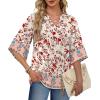 image:imageWIHOLL Boho Tops for Women Summer Spring 34 Sleeve Dressy Fashion V Neck Casual 2026 Business Beach Plus Size Resort BlousesMulti Red