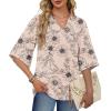 image:imageWIHOLL Boho Tops for Women Summer Spring 34 Sleeve Dressy Fashion V Neck Casual 2026 Business Beach Plus Size Resort BlousesPrintbeige