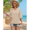 image:imageWIHOLL Boho Tops for Women Summer Spring 34 Sleeve Dressy Fashion V Neck Casual 2026 Business Beach Plus Size Resort BlousesZapricot