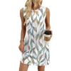 image:imageWIHOLL Casual Dresses for Women Crewneck Sleeveless Tank Dress Summer Spring Boho Vacation ClothesFloral Green Leaf