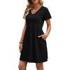 image:imageWIHOLL Dresses for Women 2026 Casual Summer V Neck Babydoll Dress Short Sleeve Fashion Beach Vacation ClothesBlack