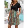 image:imageWIHOLL Dresses for Women 2026 Casual Summer V Neck Babydoll Dress Short Sleeve Fashion Beach Vacation ClothesBlack Ethnic