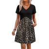 image:imageWIHOLL Dresses for Women 2026 Casual Summer V Neck Babydoll Dress Short Sleeve Fashion Beach Vacation ClothesBlack Leopard