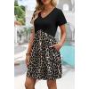 image:imageWIHOLL Dresses for Women 2026 Casual Summer V Neck Babydoll Dress Short Sleeve Fashion Beach Vacation ClothesBlack Leopard