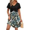 image:imageWIHOLL Dresses for Women 2026 Casual Summer V Neck Babydoll Dress Short Sleeve Fashion Beach Vacation ClothesBoho Leaf