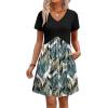 image:imageWIHOLL Dresses for Women 2026 Casual Summer V Neck Babydoll Dress Short Sleeve Fashion Beach Vacation ClothesBoho Leaf