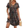 image:imageWIHOLL Dresses for Women 2026 Casual Summer V Neck Babydoll Dress Short Sleeve Fashion Beach Vacation ClothesColorful Flowers