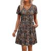 image:imageWIHOLL Dresses for Women 2026 Casual Summer V Neck Babydoll Dress Short Sleeve Fashion Beach Vacation ClothesColorful Flowers