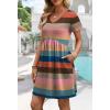 image:imageWIHOLL Dresses for Women 2026 Casual Summer V Neck Babydoll Dress Short Sleeve Fashion Beach Vacation ClothesColorful Stripes