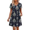 image:imageWIHOLL Dresses for Women 2026 Casual Summer V Neck Babydoll Dress Short Sleeve Fashion Beach Vacation ClothesEthnic Navy
