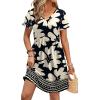 image:imageWIHOLL Dresses for Women 2026 Casual Summer V Neck Babydoll Dress Short Sleeve Fashion Beach Vacation ClothesFloral Black