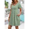 image:imageWIHOLL Dresses for Women 2026 Casual Summer V Neck Babydoll Dress Short Sleeve Fashion Beach Vacation ClothesGreen Floral