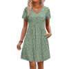 image:imageWIHOLL Dresses for Women 2026 Casual Summer V Neck Babydoll Dress Short Sleeve Fashion Beach Vacation ClothesGreen Floral