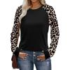 image:imageWIHOLL Long Sleeve Shirts for Women Color Block Raglan Tops Casual Crewneck Basic Tees Fall Clothes 2026 Fashion01  Leopard Black