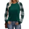 image:imageWIHOLL Long Sleeve Shirts for Women Color Block Raglan Tops Casual Crewneck Basic Tees Fall Clothes 2026 Fashion02  Green Plaid