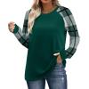 image:imageWIHOLL Long Sleeve Shirts for Women Color Block Raglan Tops Casual Crewneck Basic Tees Fall Clothes 2026 Fashion02  Green Plaid