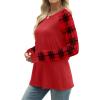 image:imageWIHOLL Long Sleeve Shirts for Women Color Block Raglan Tops Casual Crewneck Basic Tees Fall Clothes 2026 Fashion02  Red Plaid