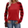 image:imageWIHOLL Long Sleeve Shirts for Women Color Block Raglan Tops Casual Crewneck Basic Tees Fall Clothes 2026 Fashion02  Red Plaid