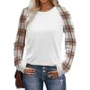image:imageWIHOLL Long Sleeve Shirts for Women Color Block Raglan Tops Casual Crewneck Basic Tees Fall Clothes 2026 Fashion03  Beige Plaid