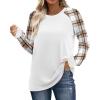 image:imageWIHOLL Long Sleeve Shirts for Women Color Block Raglan Tops Casual Crewneck Basic Tees Fall Clothes 2026 Fashion03  Beige Plaid