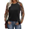 image:imageWIHOLL Long Sleeve Shirts for Women Color Block Raglan Tops Casual Crewneck Basic Tees Fall Clothes 2026 Fashion03  Black Boho Print