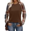 image:imageWIHOLL Long Sleeve Shirts for Women Color Block Raglan Tops Casual Crewneck Basic Tees Fall Clothes 2026 Fashion03  Brown Plaid