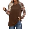 image:imageWIHOLL Long Sleeve Shirts for Women Color Block Raglan Tops Casual Crewneck Basic Tees Fall Clothes 2026 Fashion03  Brown Plaid