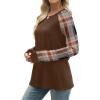 image:imageWIHOLL Long Sleeve Shirts for Women Color Block Raglan Tops Casual Crewneck Basic Tees Fall Clothes 2026 Fashion03  Brown Plaid