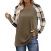 image:imageWIHOLL Long Sleeve Shirts for Women Color Block Raglan Tops Casual Crewneck Basic Tees Fall Clothes 2026 Fashion03  Coffee Plaid
