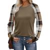 image:imageWIHOLL Long Sleeve Shirts for Women Color Block Raglan Tops Casual Crewneck Basic Tees Fall Clothes 2026 Fashion03  Coffee Plaid