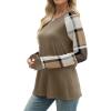 image:imageWIHOLL Long Sleeve Shirts for Women Color Block Raglan Tops Casual Crewneck Basic Tees Fall Clothes 2026 Fashion03  Coffee Plaid