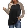 image:imageWIHOLL Long Sleeve Shirts for Women Color Block Raglan Tops Casual Crewneck Basic Tees Fall Clothes 2026 Fashion05  Black Coffee
