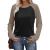 image:imageWIHOLL Long Sleeve Shirts for Women Color Block Raglan Tops Casual Crewneck Basic Tees Fall Clothes 2026 Fashion05  Black Coffee