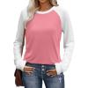 image:imageWIHOLL Long Sleeve Shirts for Women Color Block Raglan Tops Casual Crewneck Basic Tees Fall Clothes 2026 Fashion05  Coral Pink