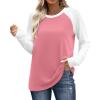image:imageWIHOLL Long Sleeve Shirts for Women Color Block Raglan Tops Casual Crewneck Basic Tees Fall Clothes 2026 Fashion05  Coral Pink