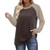 image:imageWIHOLL Long Sleeve Shirts for Women Color Block Raglan Tops Casual Crewneck Basic Tees Fall Clothes 2026 Fashion05  Dark Brown