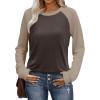 image:imageWIHOLL Long Sleeve Shirts for Women Color Block Raglan Tops Casual Crewneck Basic Tees Fall Clothes 2026 Fashion05  Dark Brown