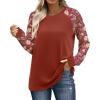 image:imageWIHOLL Long Sleeve Shirts for Women Color Block Raglan Tops Casual Crewneck Basic Tees Fall Clothes 2026 Fashion05  Red Floral