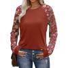 image:imageWIHOLL Long Sleeve Shirts for Women Color Block Raglan Tops Casual Crewneck Basic Tees Fall Clothes 2026 Fashion05  Red Floral