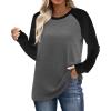 image:imageWIHOLL Long Sleeve Shirts for Women Color Block Raglan Tops Casual Crewneck Basic Tees Fall Clothes 2026 Fashion06  Dark Grey