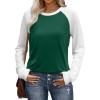 image:imageWIHOLL Long Sleeve Shirts for Women Color Block Raglan Tops Casual Crewneck Basic Tees Fall Clothes 2026 Fashion09  Green