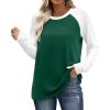 image:imageWIHOLL Long Sleeve Shirts for Women Color Block Raglan Tops Casual Crewneck Basic Tees Fall Clothes 2026 Fashion09  Green