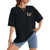 image:imageWIHOLL Oversized Tshirts for Women Summer Crew Neck Short Sleeve Graphic Tees Casual Loose Fit Workout Tops 2026Butterfly Print Black