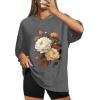 image:imageWIHOLL Oversized Tshirts for Women Summer Crew Neck Short Sleeve Graphic Tees Casual Loose Fit Workout Tops 2026Rose Print