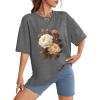 image:imageWIHOLL Oversized Tshirts for Women Summer Crew Neck Short Sleeve Graphic Tees Casual Loose Fit Workout Tops 2026Rose Print