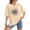 image:imageWIHOLL Oversized Tshirts for Women Summer Crew Neck Short Sleeve Graphic Tees Casual Loose Fit Workout Tops 2026Sunflower Print Khaki